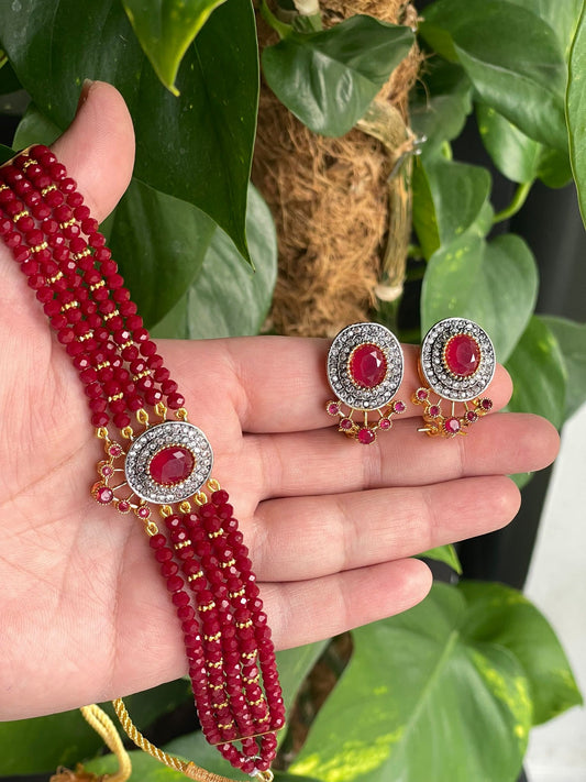 Turquoise Floral Choker Set with Matching Stud Earrings