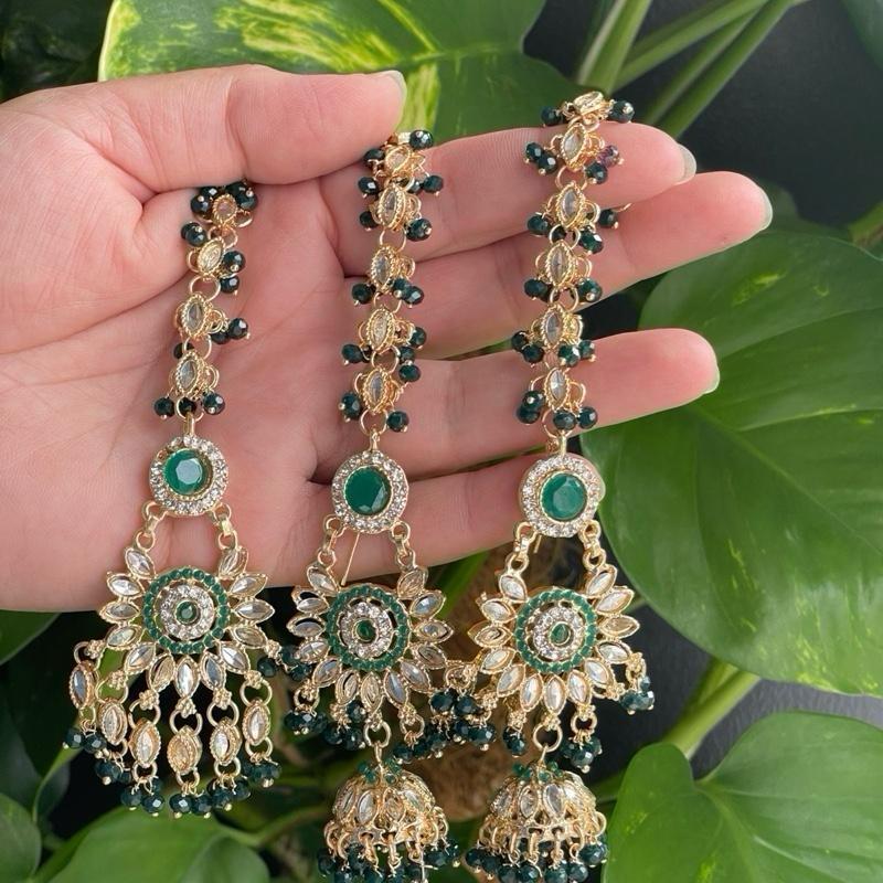 Elegant Pakistani Bridal Jhumar & Earring Set | Mirror Work & Pearl Beaded Design