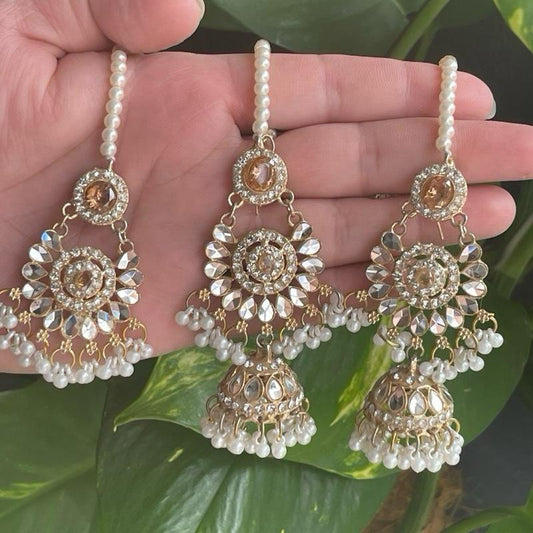 Elegant Pakistani Bridal Jhumar & Earring Set | Mirror Work & Pearl Beaded Design