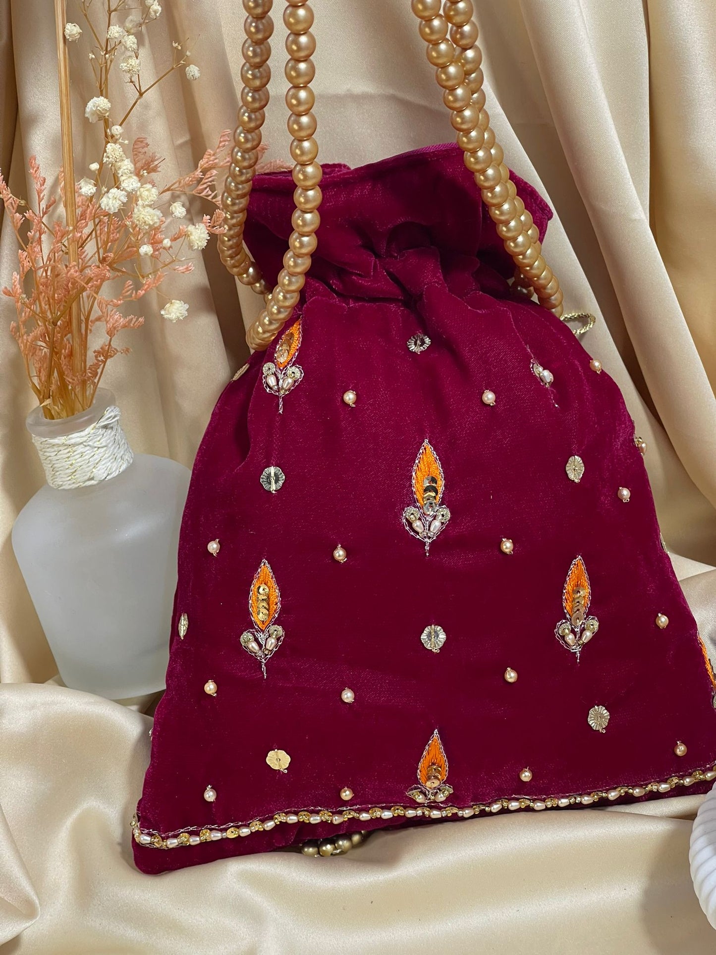 New Velvet Potli Bag Design | Elegant Gota or Beaded Work for Special Occasions