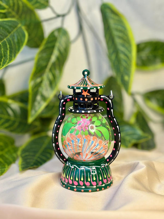 Radiant Bloom Hand-Painted Lantern – Wireless Boho Accent Light
