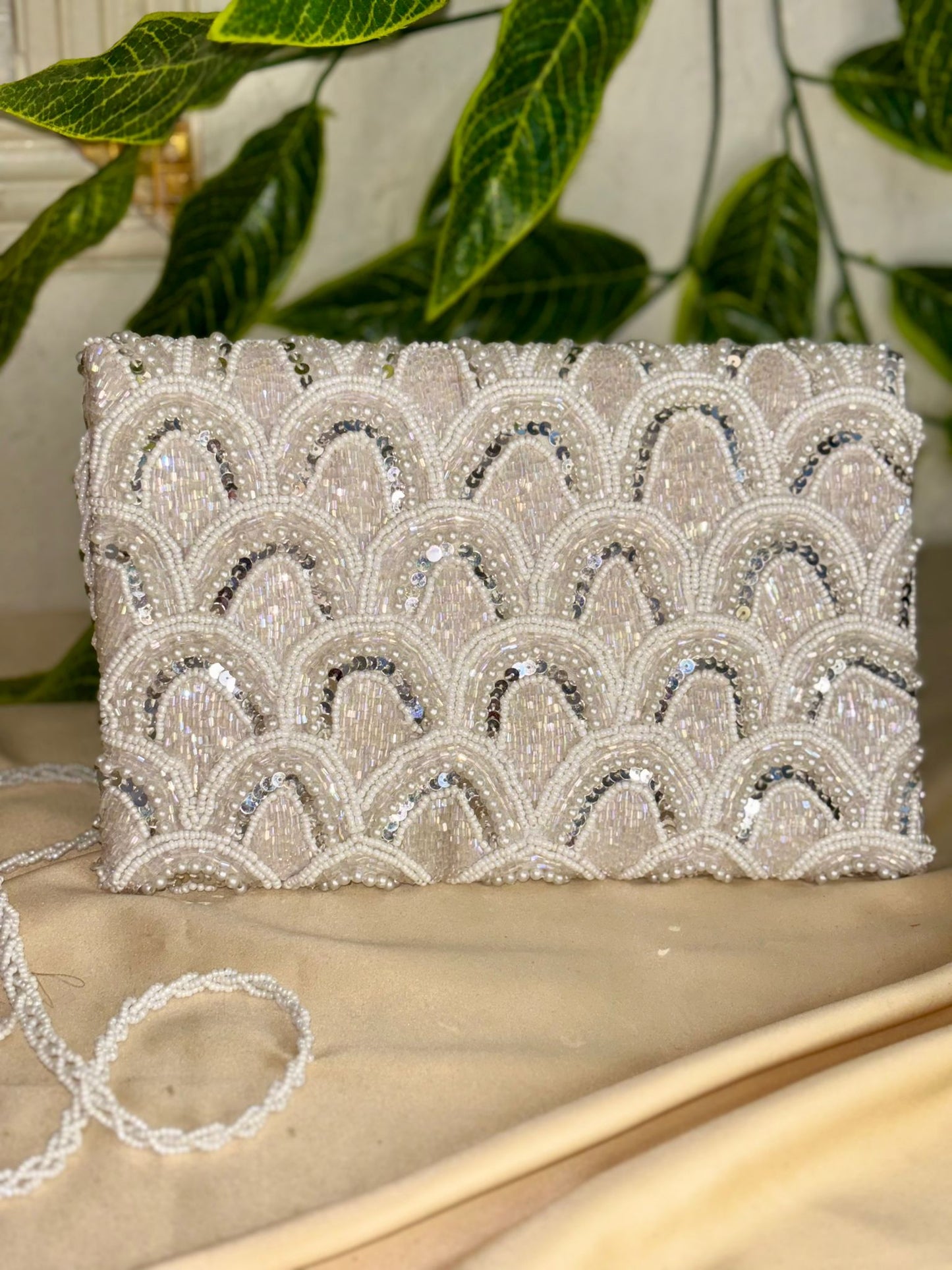 Pristine White Hand-Beaded Clutch | All-Over Artisan Beadwork | Bridal & Festive Evening Bag