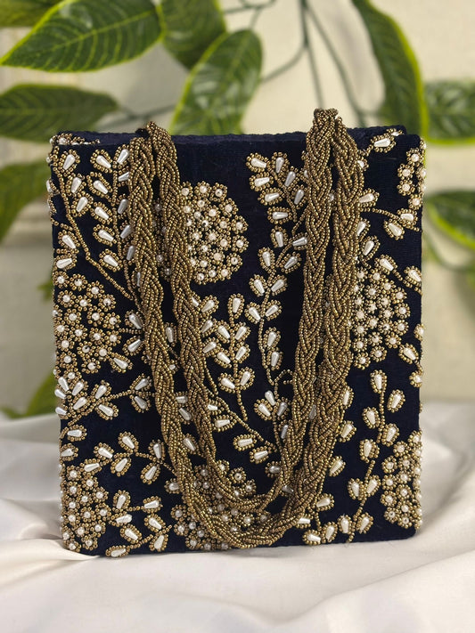 Hand-Embroidered Gold Zardosi & Beaded Evening Bag