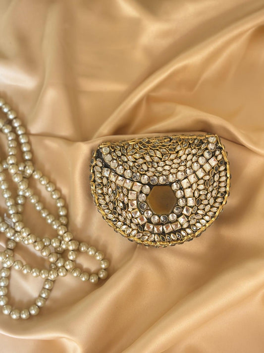 Kundan Work Festive Clutch with Shoulder Chain