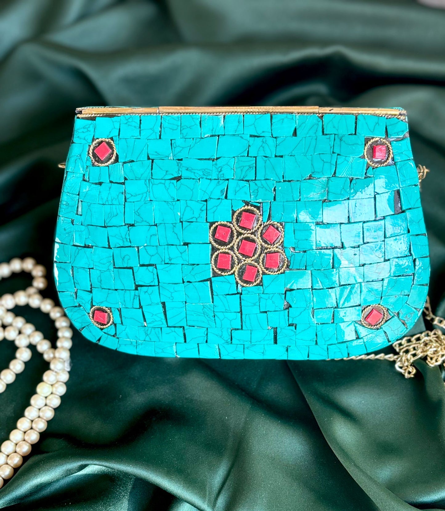 Afghan Metal Handcrafted Clutch with Engraved Detailing & Chain Handle