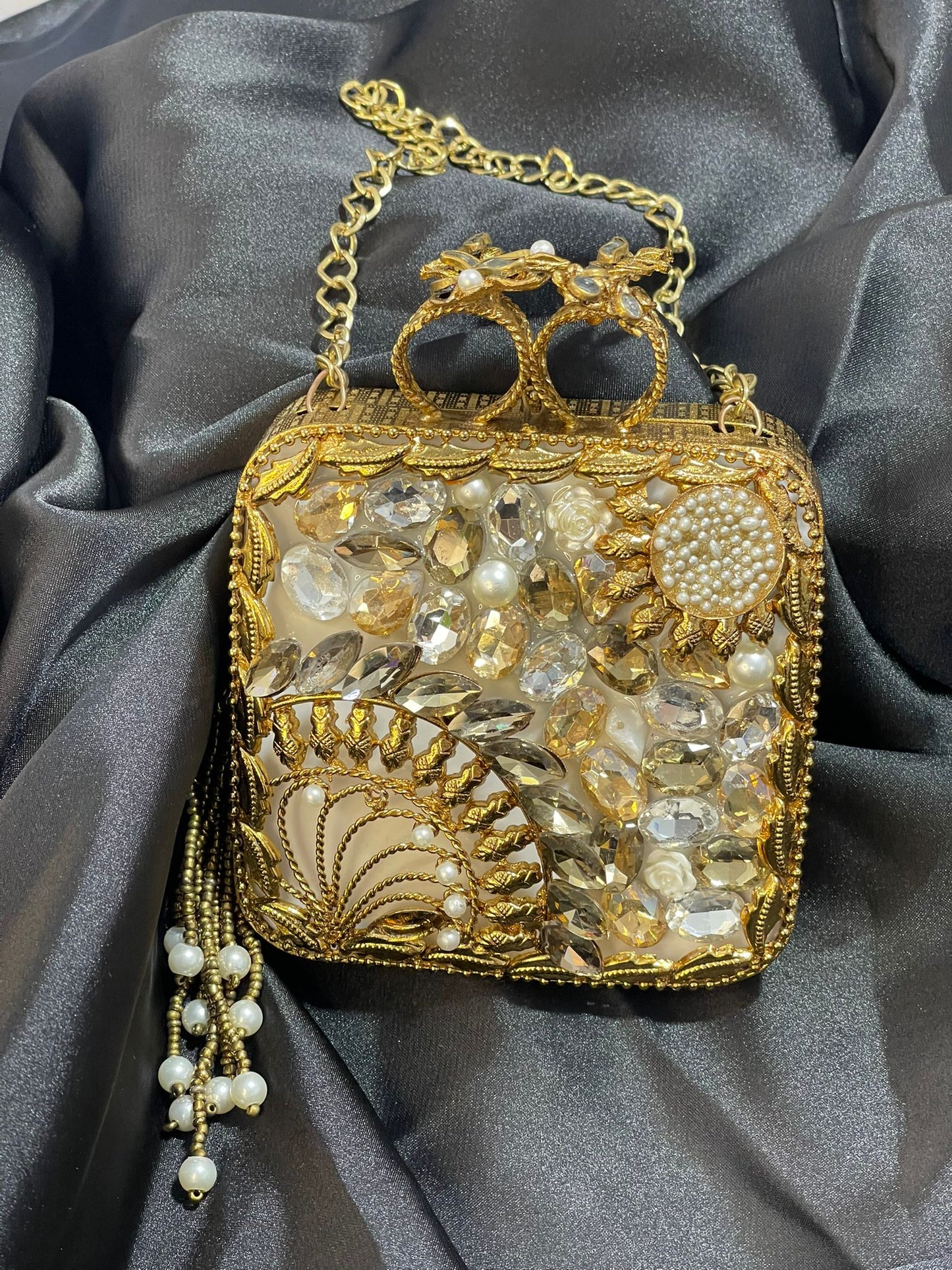 Turkish Champagne Gold Clutch with Kundan