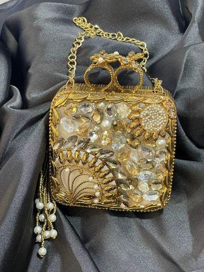 Turkish Champagne Gold Clutch with Kundan