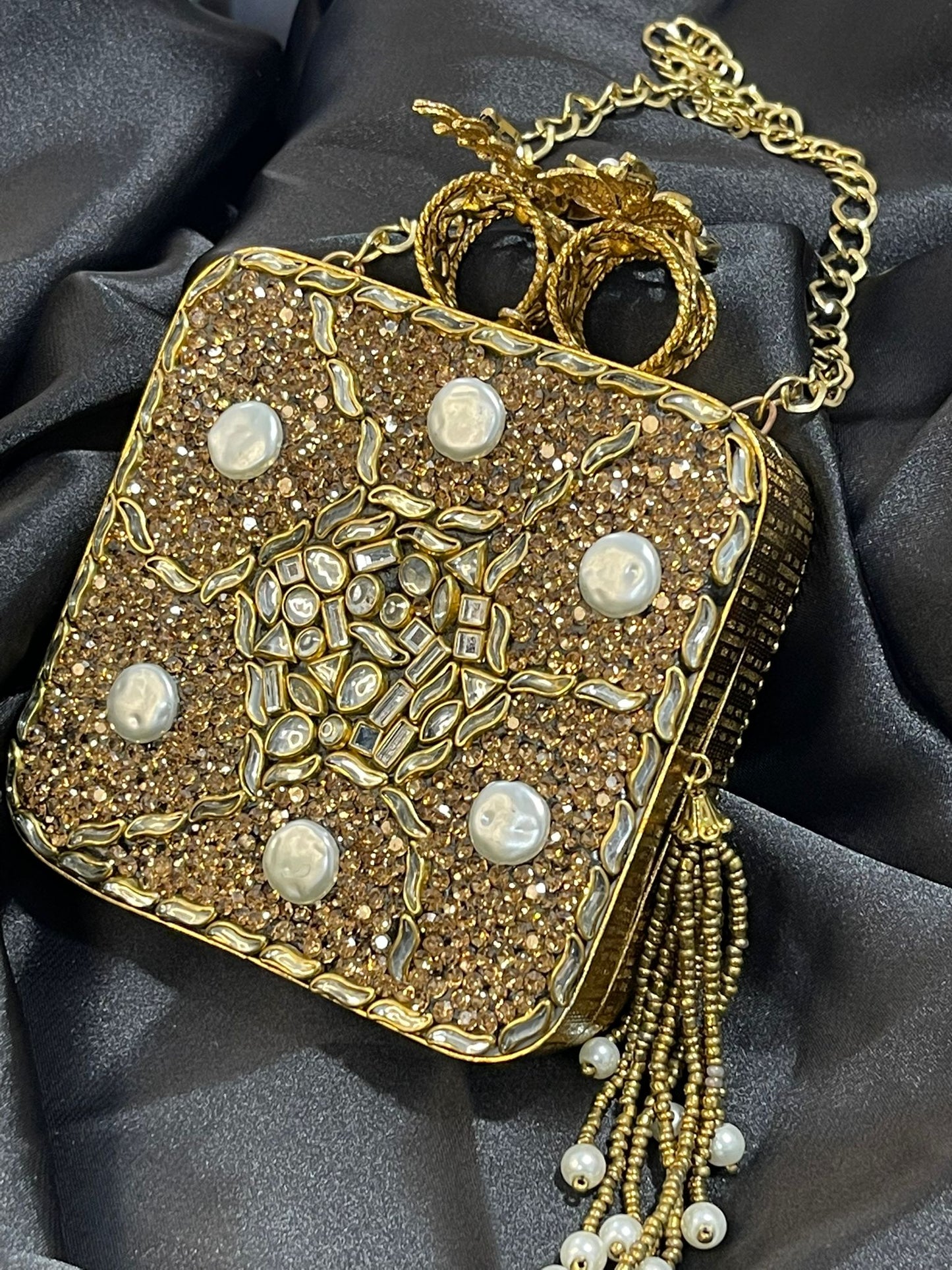 Turkish Champagne Gold Clutch with Kundan