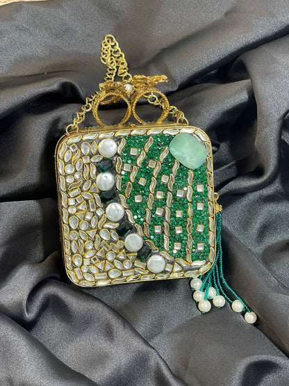 Turkish Champagne Gold Clutch with Kundan