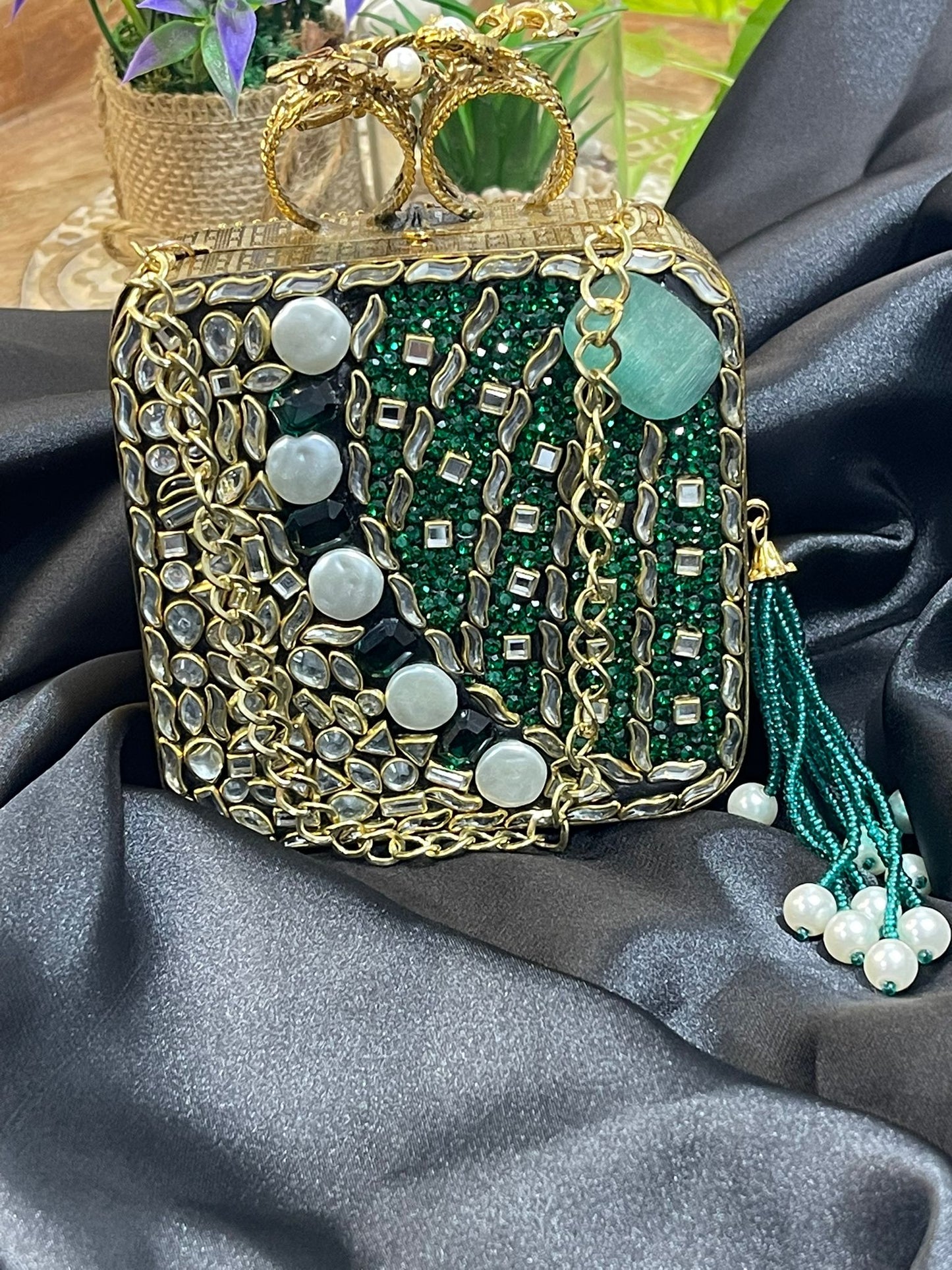 Turkish Champagne Gold Clutch with Kundan