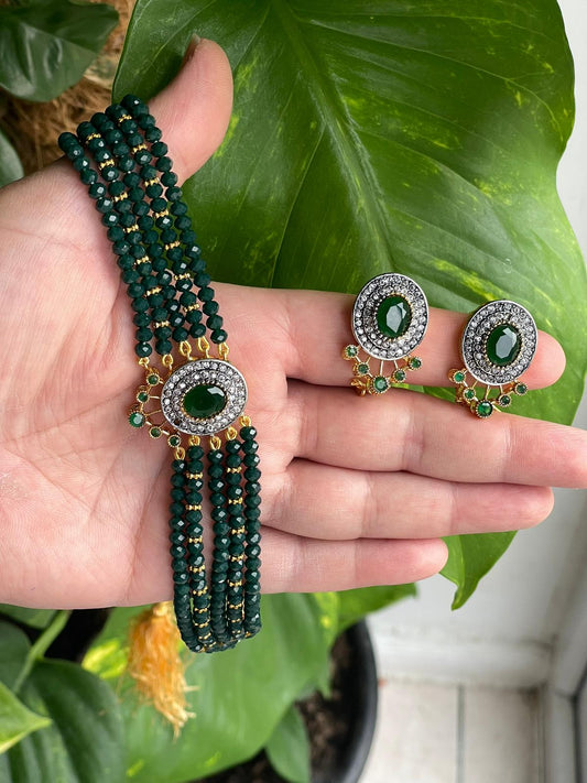 Turquoise Floral Choker Set with Matching Stud Earrings