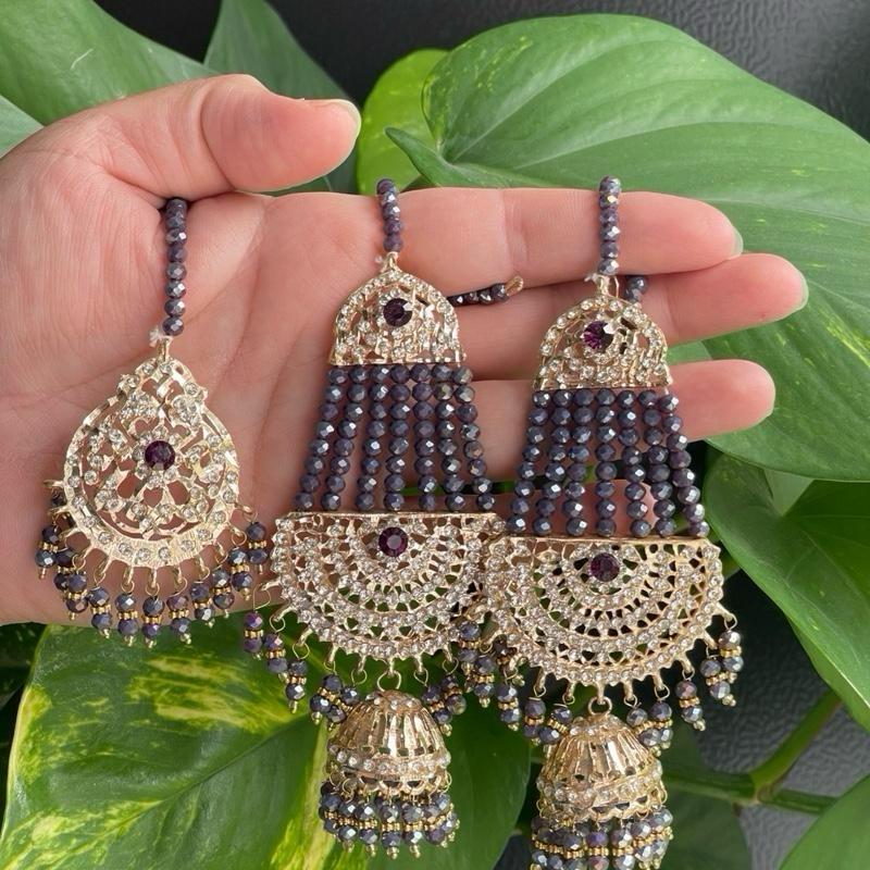 Luxury Pakistani Wedding Jhumar & Earring Set | Gold-Tone with Beaded Detailing