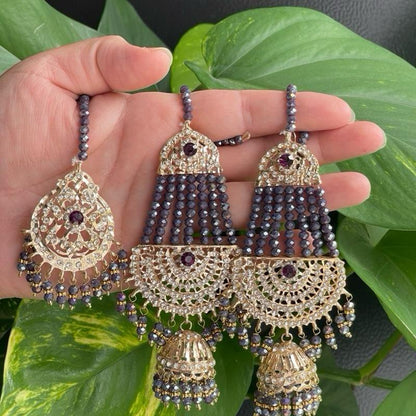 Luxury Pakistani Wedding Jhumar & Earring Set | Gold-Tone with Beaded Detailing