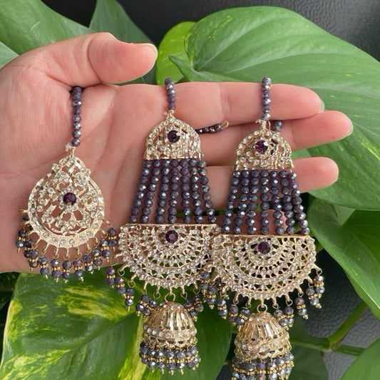 Luxury Pakistani Wedding Jhumar & Earring Set | Gold-Tone with Beaded Detailing