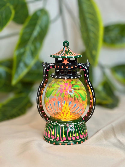 Radiant Bloom Hand-Painted Lantern – Wireless Boho Accent Light