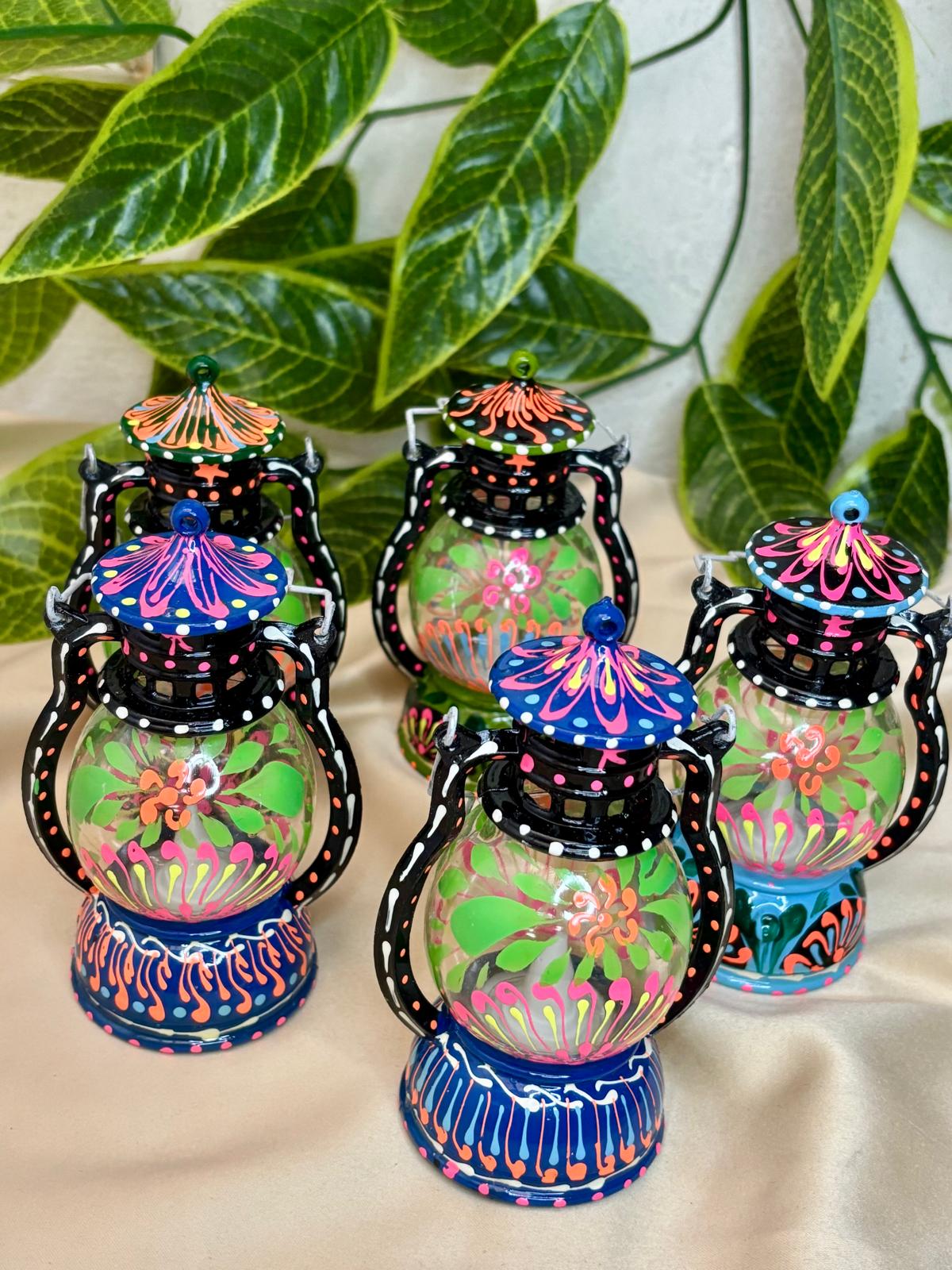 Radiant Bloom Hand-Painted Lantern – Wireless Boho Accent Light