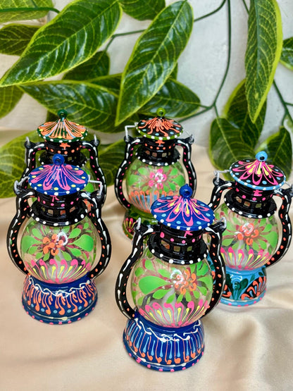 Radiant Bloom Hand-Painted Lantern – Wireless Boho Accent Light