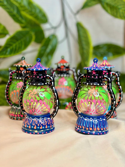 Radiant Bloom Hand-Painted Lantern – Wireless Boho Accent Light