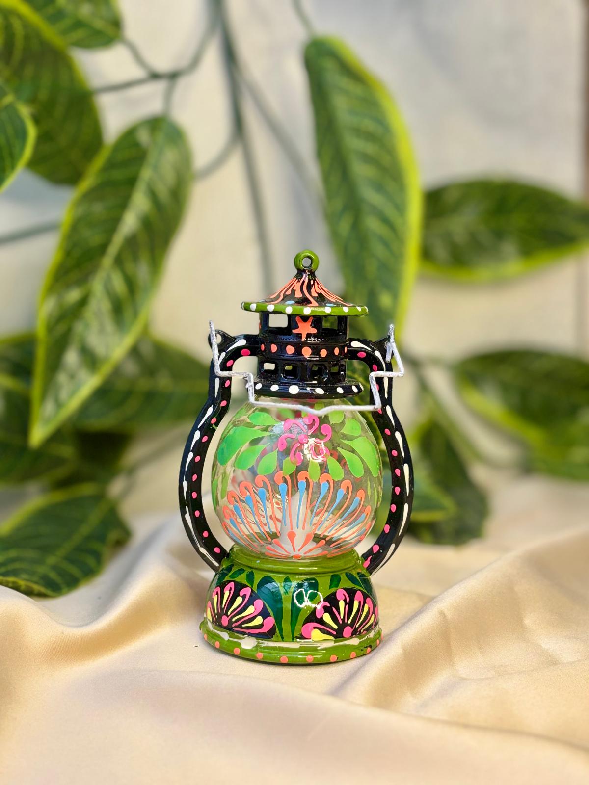 Radiant Bloom Hand-Painted Lantern – Wireless Boho Accent Light