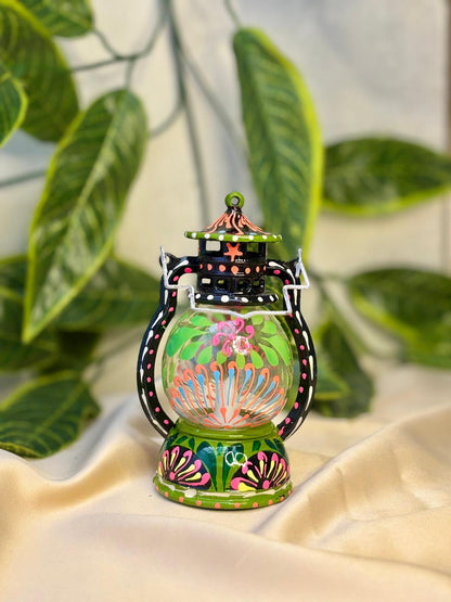 Radiant Bloom Hand-Painted Lantern – Wireless Boho Accent Light