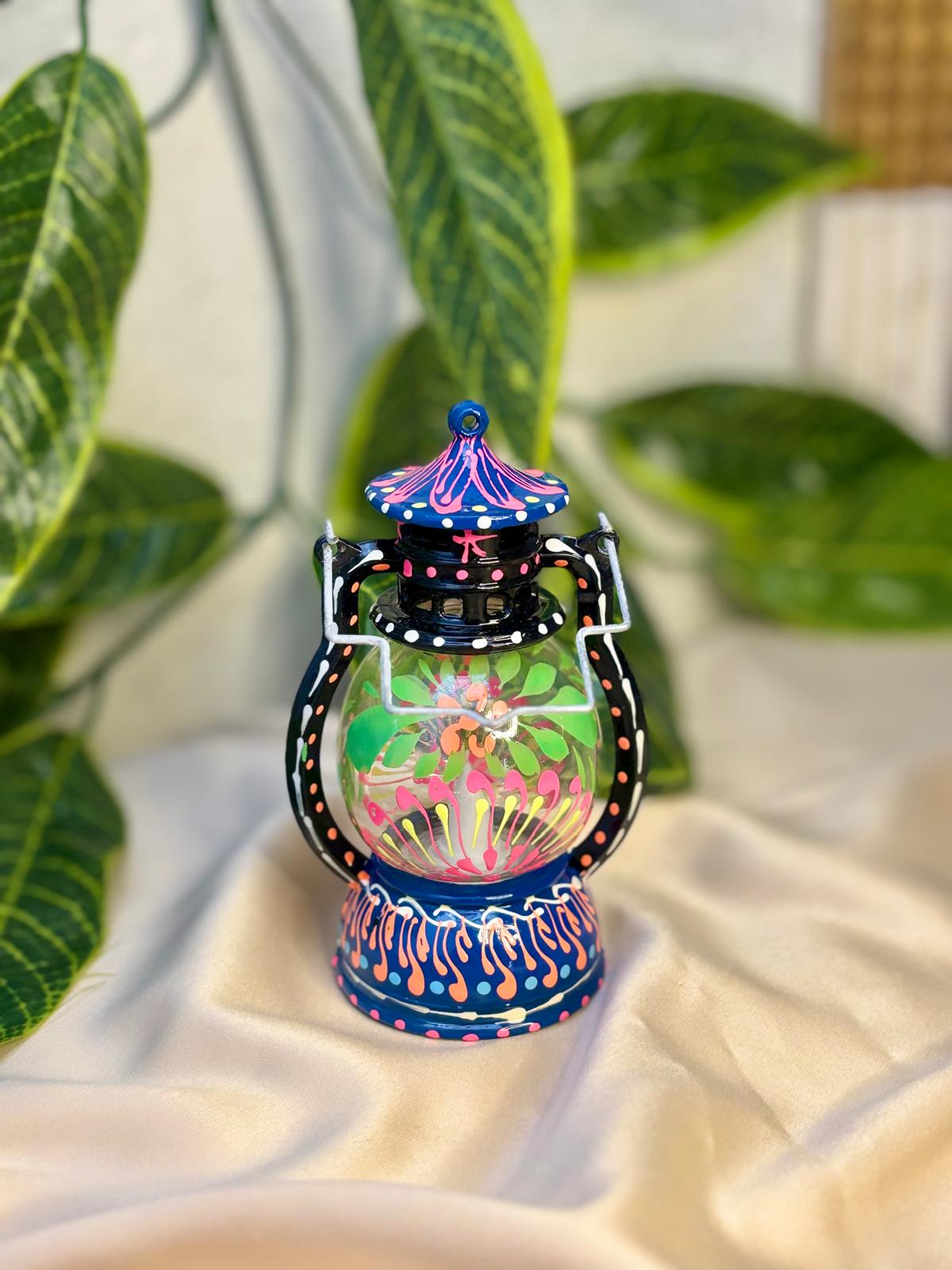 Radiant Bloom Hand-Painted Lantern – Wireless Boho Accent Light