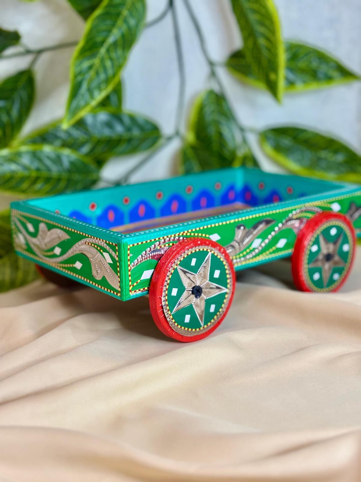 Chamak Patti Truck Art Wheel Cart Tray | Reflective Hand-Painted Serving Platter