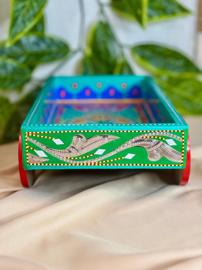 Chamak Patti Truck Art Wheel Cart Tray | Reflective Hand-Painted Serving Platter