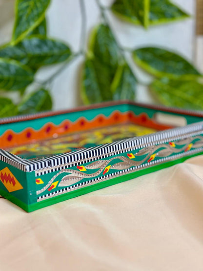 Chamak Patti Truck Art Wheel Cart Tray | Reflective Hand-Painted Serving Platter