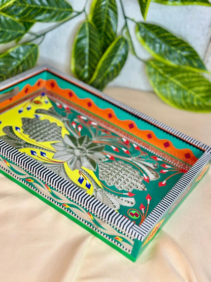 Chamak Patti Truck Art Wheel Cart Tray | Reflective Hand-Painted Serving Platter