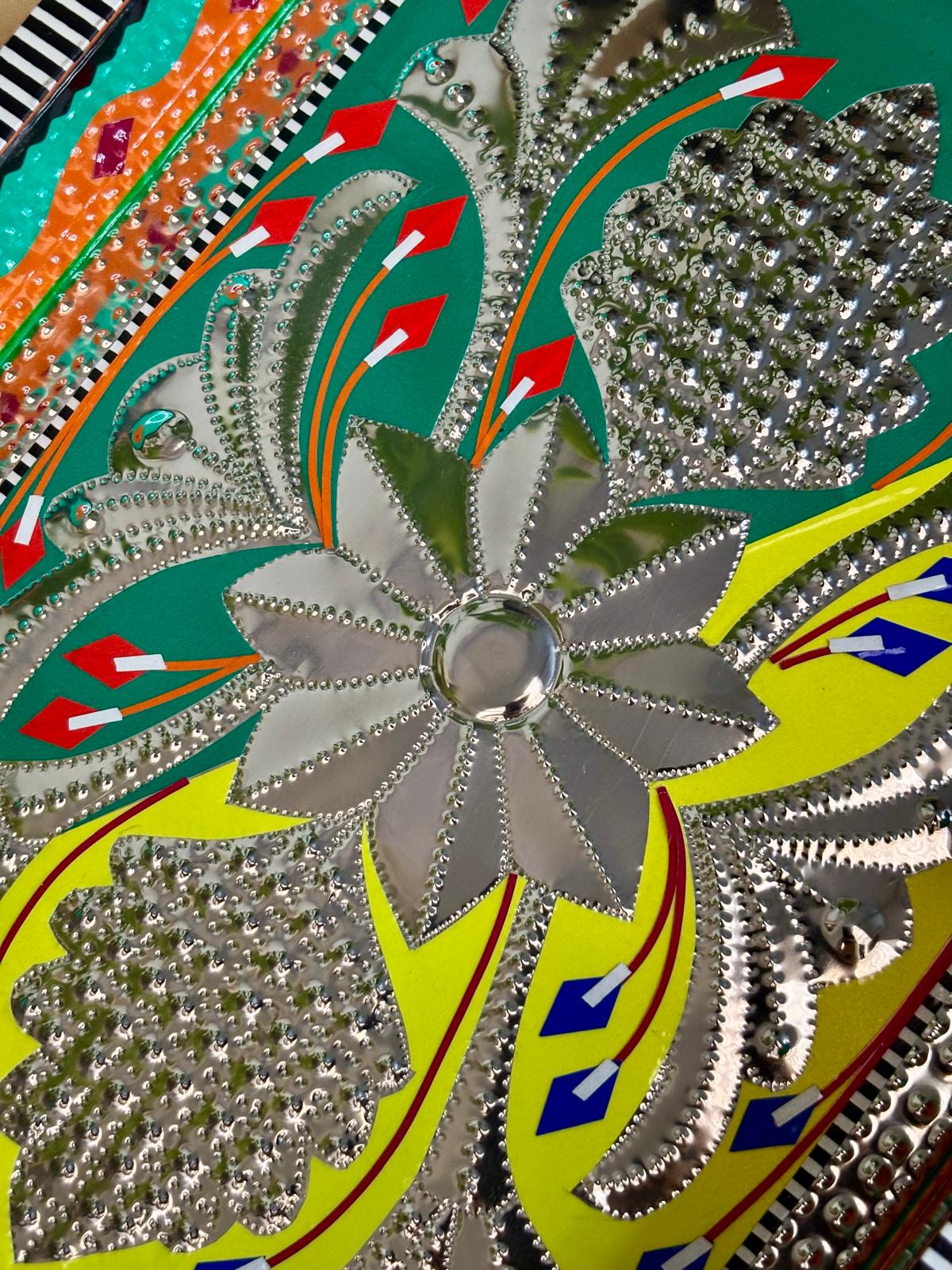 Chamak Patti Truck Art Wheel Cart Tray | Reflective Hand-Painted Serving Platter