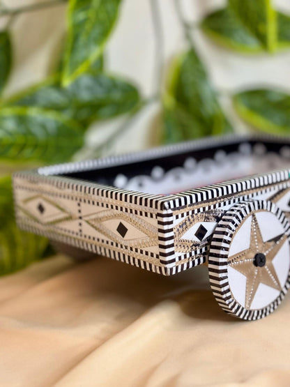 Chamak Patti Truck Art Wheel Cart Tray | Reflective Hand-Painted Serving Platter