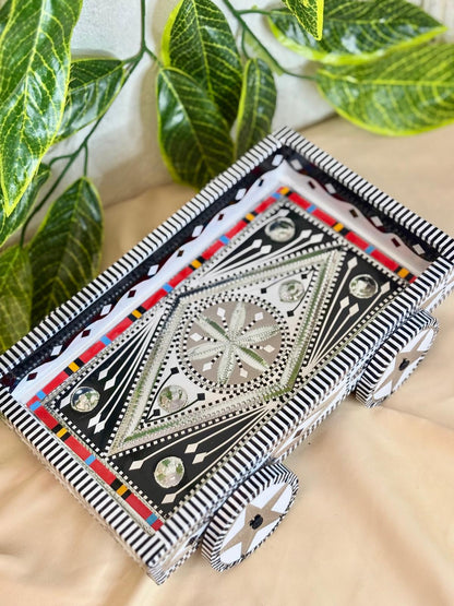Chamak Patti Truck Art Wheel Cart Tray | Reflective Hand-Painted Serving Platter