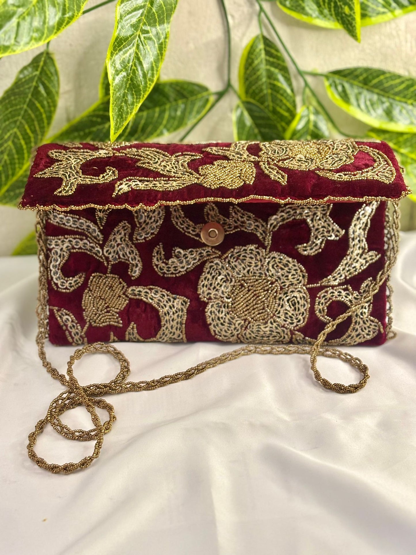 Vintage Velvet Clutch | Hand-Embroidered Gold Zardosi & Beadwork