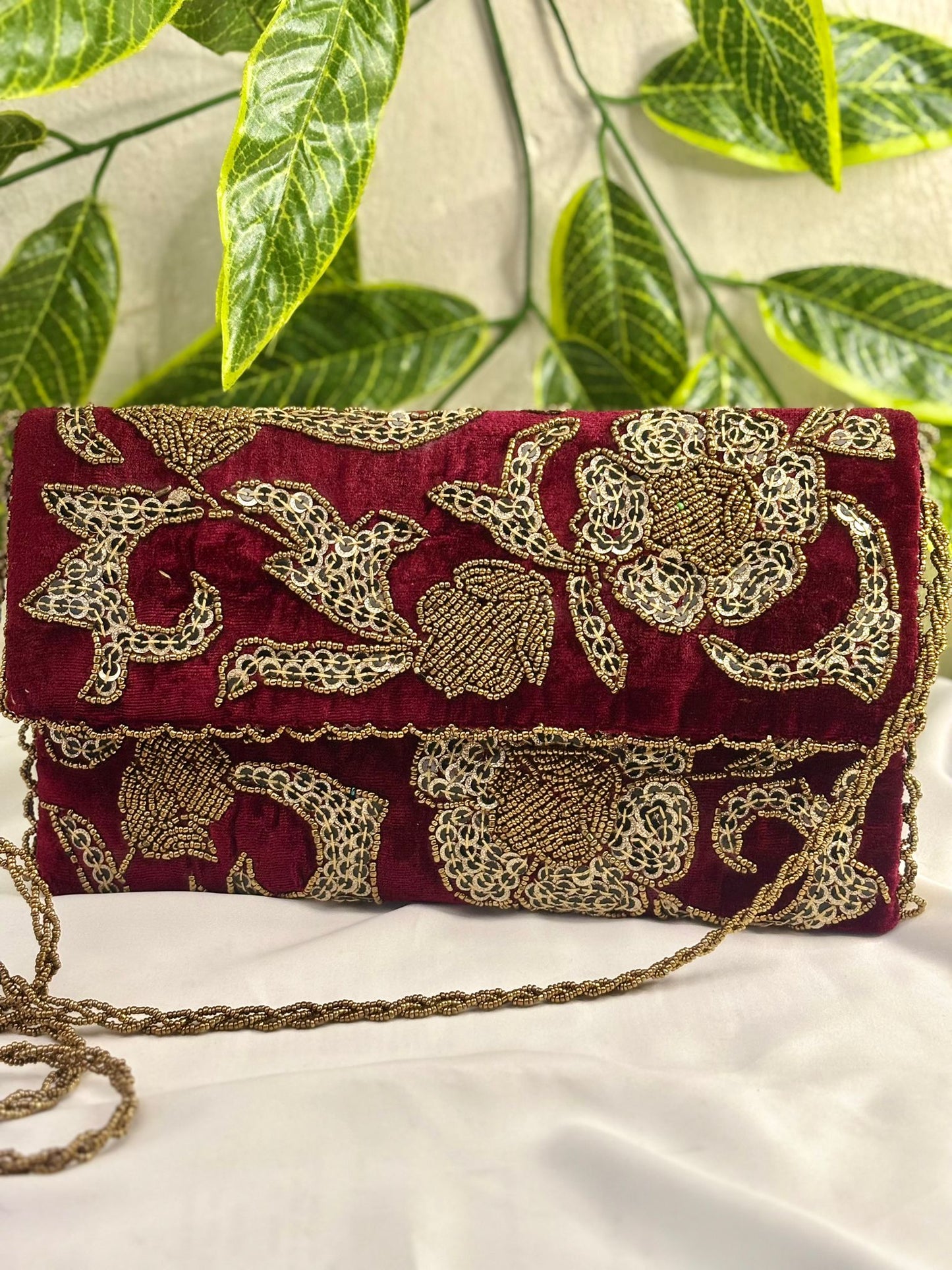 Vintage Velvet Clutch | Hand-Embroidered Gold Zardosi & Beadwork