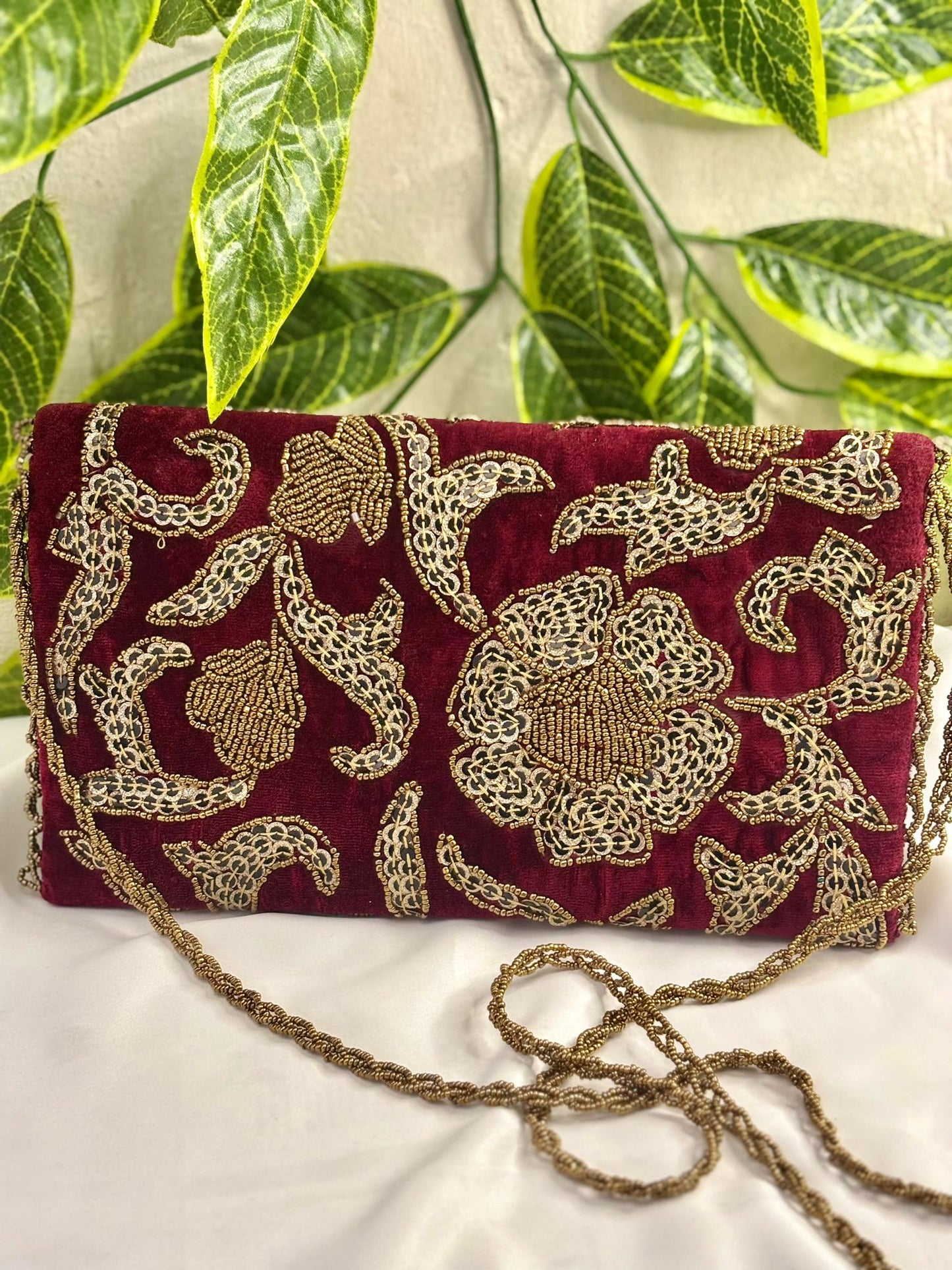 Vintage Velvet Clutch | Hand-Embroidered Gold Zardosi & Beadwork