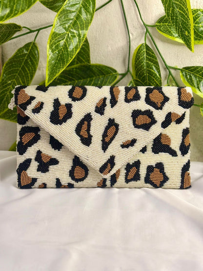 Designer Cheetah Print Beaded Clutch | Fully Hand-Crafted Animal Print Evening Bag