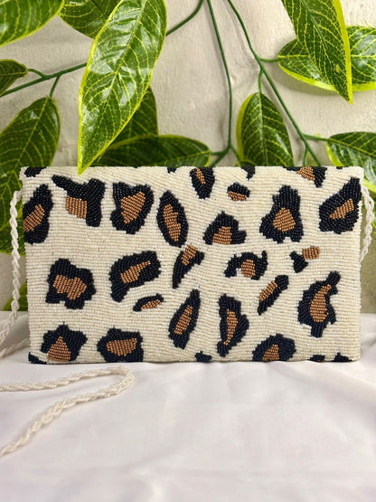 Designer Cheetah Print Beaded Clutch | Fully Hand-Crafted Animal Print Evening Bag