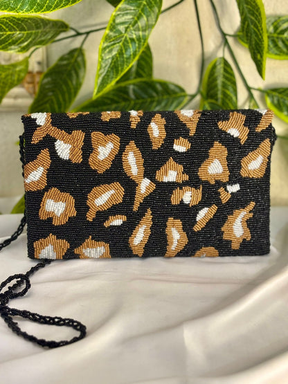 Designer Cheetah Print Beaded Clutch | Fully Hand-Crafted Animal Print Evening Bag