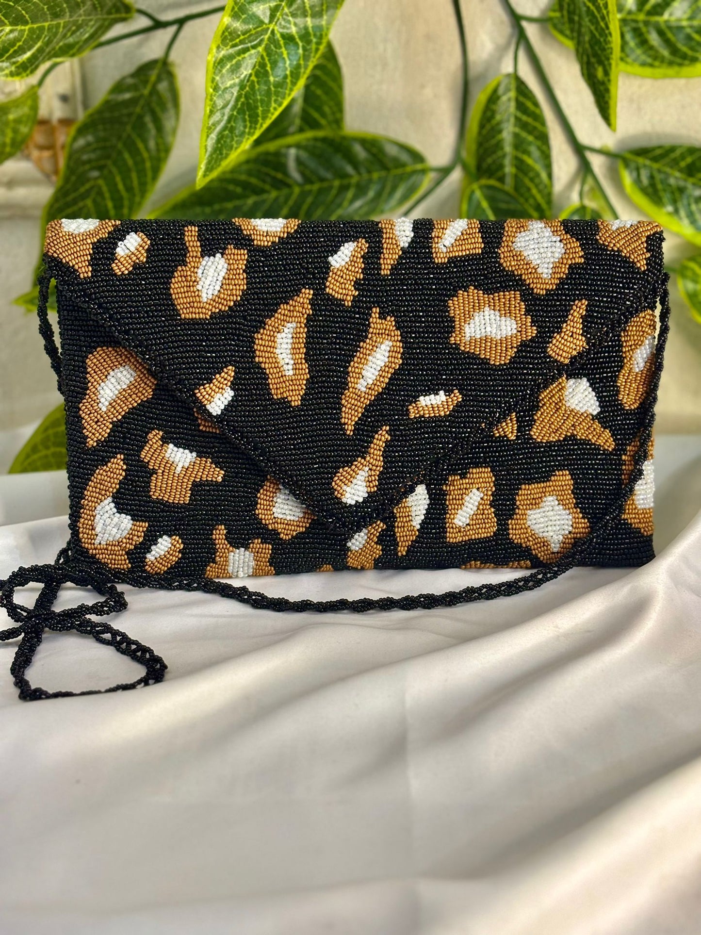 Designer Cheetah Print Beaded Clutch | Fully Hand-Crafted Animal Print Evening Bag