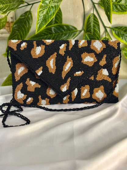 Designer Cheetah Print Beaded Clutch | Fully Hand-Crafted Animal Print Evening Bag