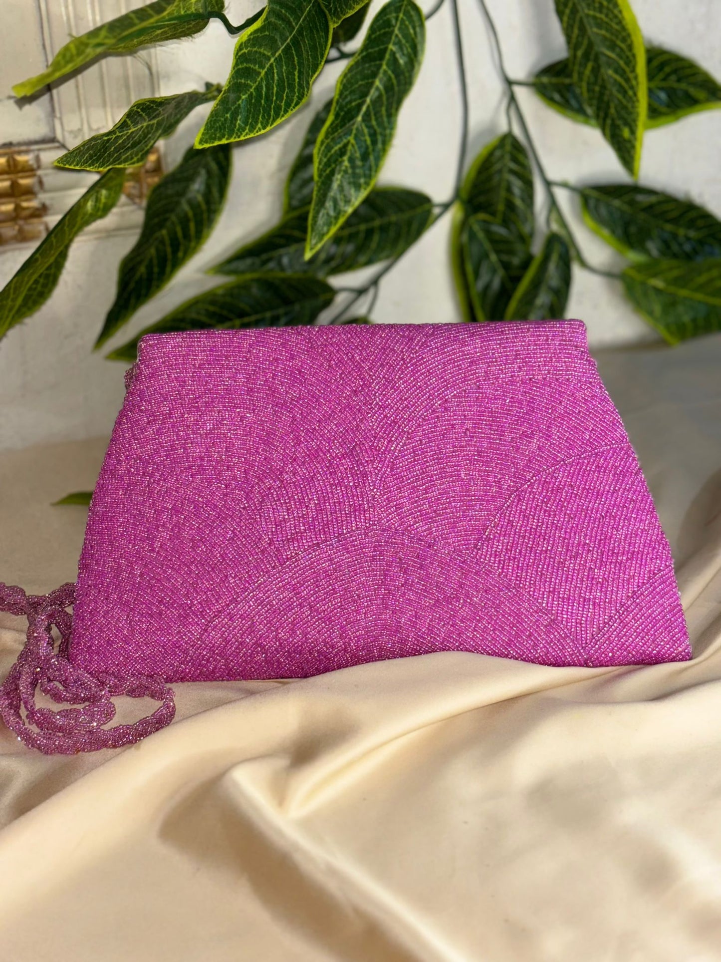 Single-Tone Elegant Beaded Clutch | Fully Hand-Crafted All-Over Beadwork