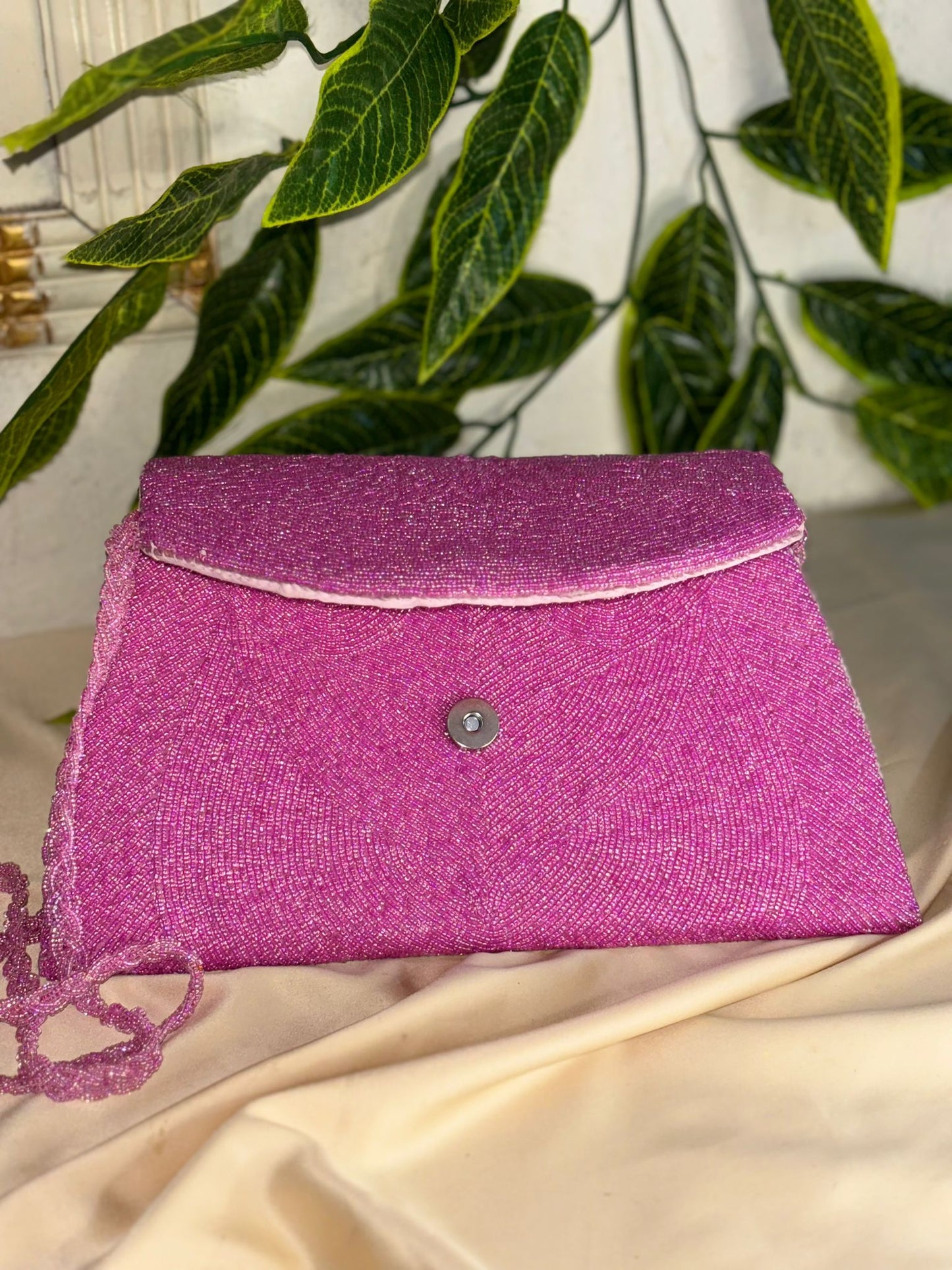 Single-Tone Elegant Beaded Clutch | Fully Hand-Crafted All-Over Beadwork