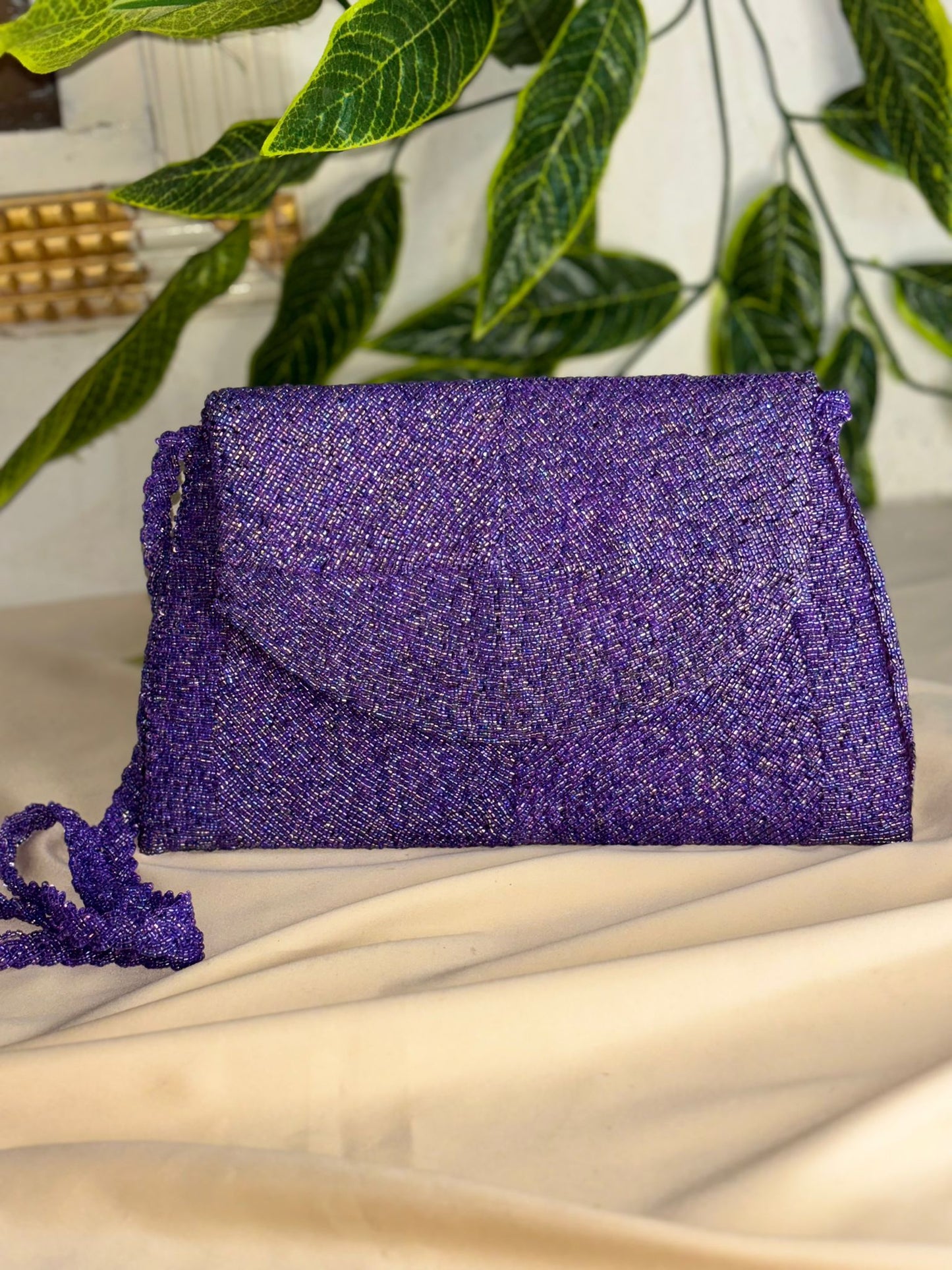 Single-Tone Elegant Beaded Clutch | Fully Hand-Crafted All-Over Beadwork