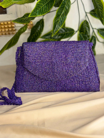 Single-Tone Elegant Beaded Clutch | Fully Hand-Crafted All-Over Beadwork