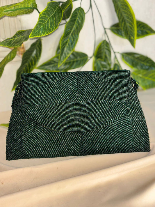 Single-Tone Elegant Beaded Clutch | Fully Hand-Crafted All-Over Beadwork