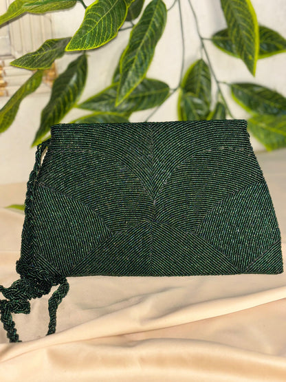 Single-Tone Elegant Beaded Clutch | Fully Hand-Crafted All-Over Beadwork