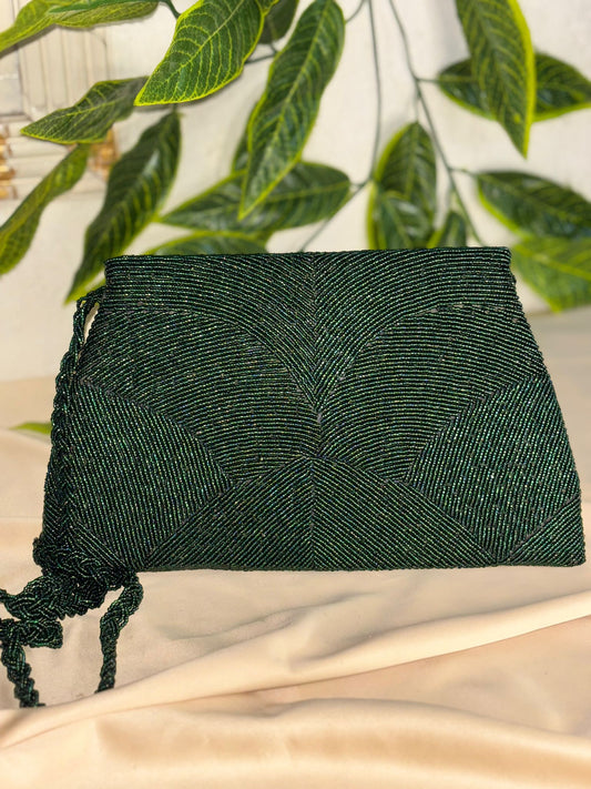 Single-Tone Elegant Beaded Clutch | Fully Hand-Crafted All-Over Beadwork