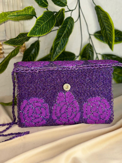 Single-Tone Hand-Beaded Clutch | All-Over Artisan Beadwork | Zip & Magnetic Closure