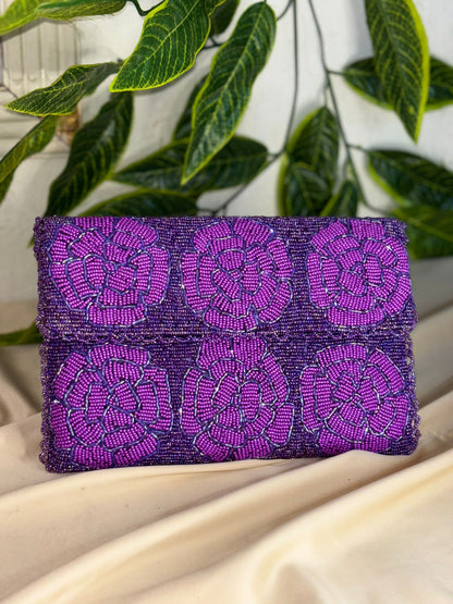 Single-Tone Hand-Beaded Clutch | All-Over Artisan Beadwork | Zip & Magnetic Closure