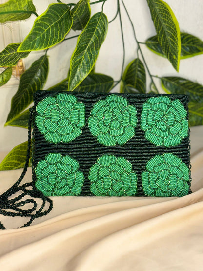 Single-Tone Hand-Beaded Clutch | All-Over Artisan Beadwork | Zip & Magnetic Closure